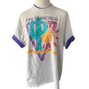 Vtg San Francisco Tee Shirt Women Xl Purple Cactus Double Sleeve 80s Model T